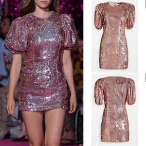 Rotate Birger Christensen Dress NWT Katie Mini Puff Sleeve Dress Holographic S